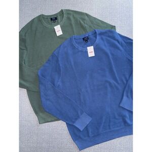 J.Crew Mens 100% Cotton Textured Crewneck Sweater Lot 2 Green Blue CQ757 Large L